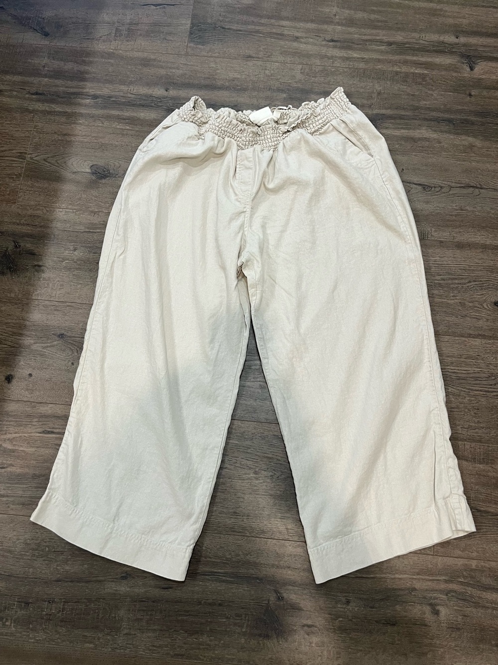 Wide-Leg Elastic-Waist Pants in Cream